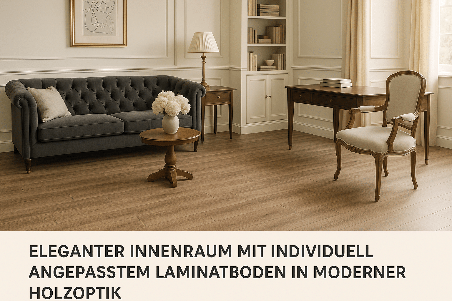 Maßgeschneiderter Laminatboden in stilvollem Wohnraum mit hochwertiger Verarbeitung in Hamburg